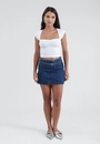 Saia Curta Jeans Com Cinto Duplo