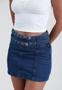 Saia Curta Jeans Com Cinto Duplo