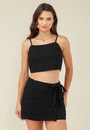 Blusa Cropped Em Algodão Com Linho Alça Lastex Costa