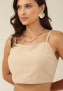 Blusa Cropped Em Algodão Com Linho Alça Lastex Costa