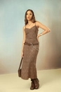 Vestido Midi Alça Em Viscose Poá Marrom