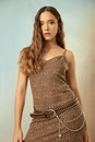 Vestido Midi Alça Em Viscose Poá Marrom