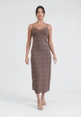Vestido Midi Alça Em Viscose Poá Marrom