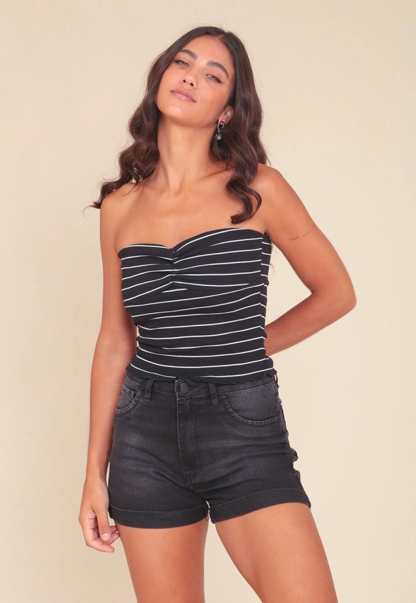 Blusa Decote Reto Em Ribana Listrada
