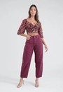 Blusa Em Tule Estampado Manga Curta E Busto Torcido