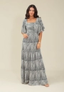 Vestido Longo Em Viscose Mangas Curtas Amplas