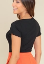 Blusa Em Ribana Manga Curta Com Busto Franzido