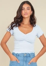 Blusa Em Ribana Manga Curta Com Busto Franzido