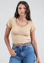 Blusa Em Ribana Manga Curta Com Busto Franzido