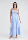 Vestido New Midi Alça Com Lastex Em Viscose Listrada