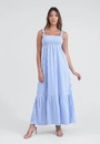 Vestido New Midi Alça Com Lastex Em Viscose Listrada