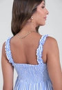 Vestido New Midi Alça Com Lastex Em Viscose Listrada