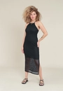 Vestido Midi Em Malha Rendada Alça Cava Americana