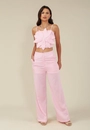 Calça Wide Leg Com Bolso Faca  Em Linho