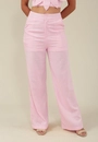 Calça Wide Leg Com Bolso Faca  Em Linho