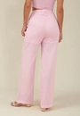 Calça Wide Leg Com Bolso Faca  Em Linho