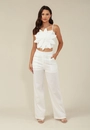 Calça Wide Leg Com Bolso Faca  Em Linho