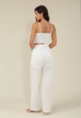 Calça Wide Leg Com Bolso Faca  Em Linho