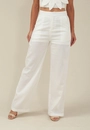 Calça Wide Leg Com Bolso Faca  Em Linho