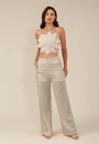 Calça Wide Leg Com Bolso Faca  Em Linho