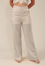 Calça Wide Leg Com Bolso Faca  Em Linho