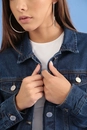 Jaqueta Jeans Com Bolso Azul Escuro
