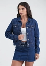 Jaqueta Jeans Com Bolso Azul Escuro