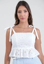 Blusa Em Laise Com Peplum Alça Laço