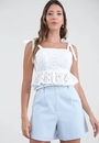 Blusa Em Laise Com Peplum Alça Laço