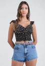 Blusa De Alça Com Busto Vazado Em Viscose Estampada Bicolor