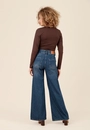 Calça Jeans Wide Leg Bolso Azul Escuro