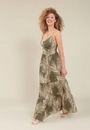 Vestido Longo Em Viscose Com Com Alça Estampa Folhagem Lurex