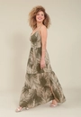 Vestido Longo Em Viscose Com Com Alça Estampa Folhagem Lurex