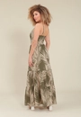 Vestido Longo Em Viscose Com Com Alça Estampa Folhagem Lurex