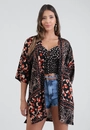 Kimono Em Viscose Manga Curta Estampado Animal Patchwork