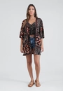 Kimono Em Viscose Manga Curta Estampado Animal Patchwork