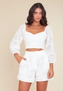 Blusa Cropped Em Laise Mangas 7/8 Recorte Busto