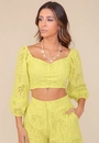 Blusa Cropped Em Laise Mangas 7/8 Recorte Busto