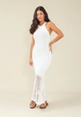 Vestido Longo Em Tricô Sem Manga Com Barra Vazado