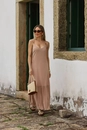 Vestido New Midi Em Viscolinho Alça Com Recorte Na Saia