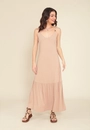 Vestido New Midi Em Viscolinho Alça Com Recorte Na Saia