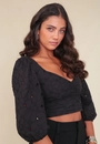 Blusa Cropped Laise Manga 3/4 Com Franzido No Busto
