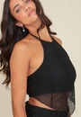 Blusa Malha Rendada Sem Manga Assimétrica