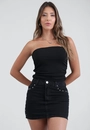 Saia Curta Jeans Cós Médio Com Tachas