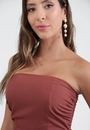 Vestido Midi Tomara Que Caia Em Alfaiataria E Risca De Giz