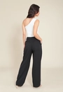 Calça Wide Leg Alfaiataria Com Prega E Cós Transpassado