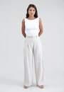 Calça Pantalona Com Cinto Em Alfaiataria