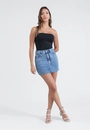 Saia Jeans Curta Com Strass