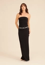 Vestido Longo Em Ribana Decote Reto Fenda Costa
