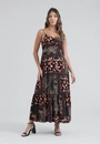 Vestido New Midi Alça Com Busto  Franzido Em Viscose Animal Patchwork